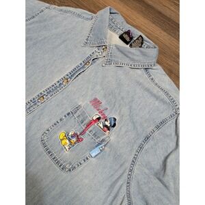 Mickey Unlimited Disney Vintage 90s Denim Shirt Short Sleeve Plus 26W/28W Blue